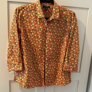 Lands' End Orange Lemon Button Down Shirt Petite